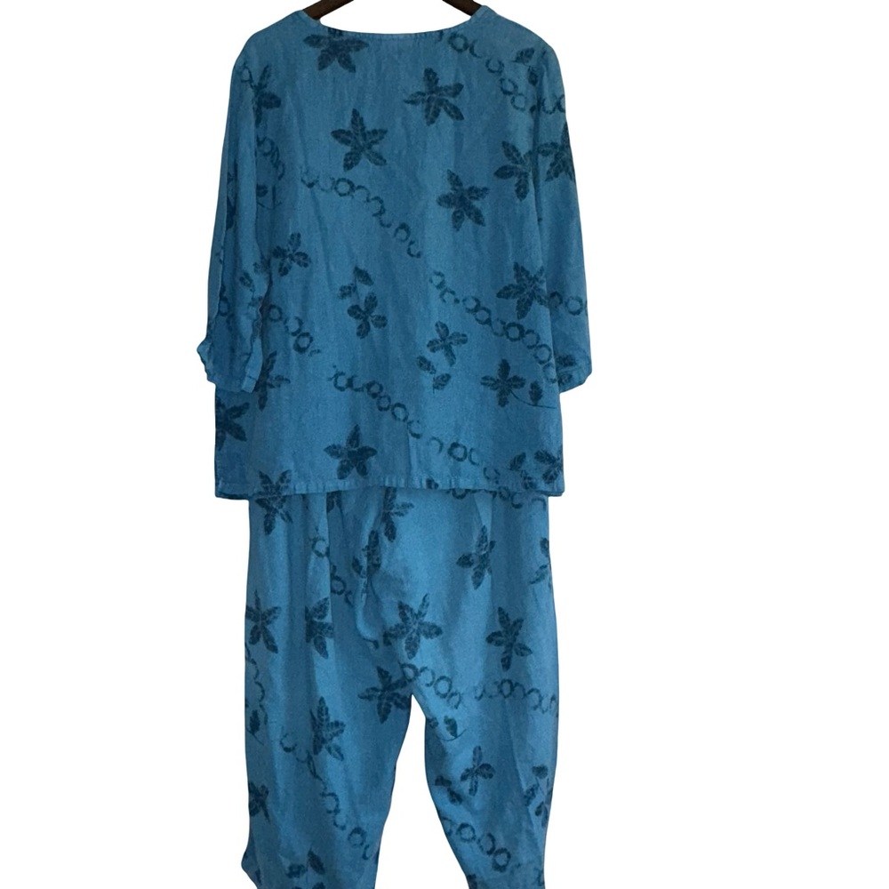 Hot Cotton Woman 2X Artsy Floral linen Lounge Set Beachy Lagenlook Top Pants - Picture 3 of 5